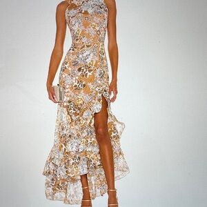 Bronx and Banco Gold and Cream High-Low Dress